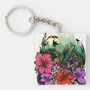 Porte-clés Porte - clé acrylique du jardin des colibris