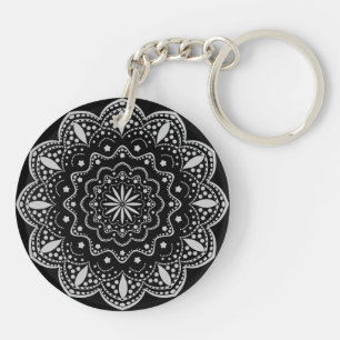 Porte-clés Porte - clé acrylique Mandala   Noir et gris