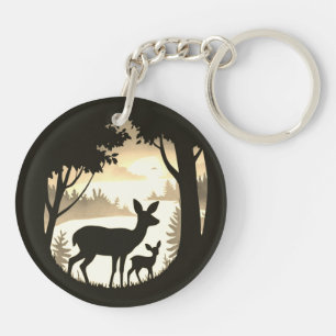 Porte-clés Porte - clé acrylique rond Doe Deer et Fawn