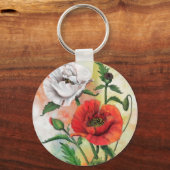 Porte-clés Porte - clé avec des pavots blancs rouges (Recto)