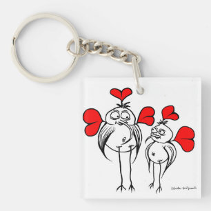 Porte-clés Porte - clé avec un dessin : deux drôles abstrai