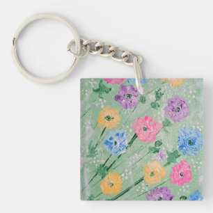 Porte-clés Porte - clé Carré Acrylique Floral Pastels