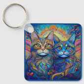 Porte-clés PORTE - CLÉ - Chats psychédéliques rétro (Recto)