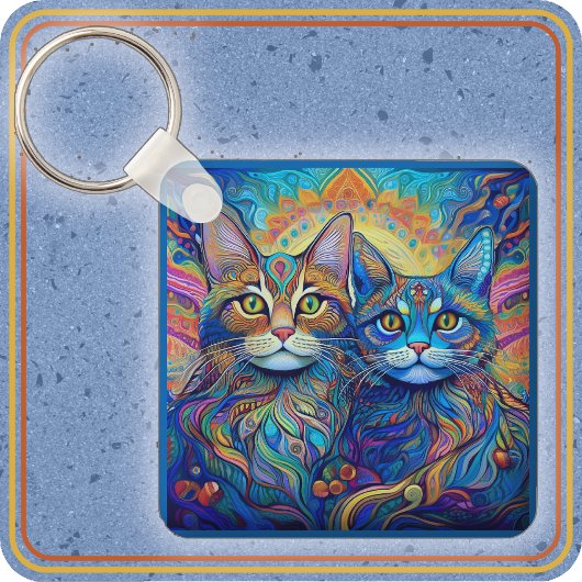 Porte-clés PORTE - CLÉ - Chats psychédéliques rétro