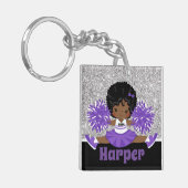 Porte-clés Porte - clé Cheerleader personnalisé Silver & Purp (Devant gauche)