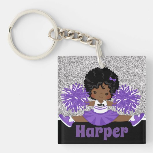 Porte-clés Porte - clé Cheerleader personnalisé Silver & Purp (Devant)