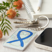 Porte-clés Porte - clé d'angle de ruban bleu de sensibilisati (Devant droit)