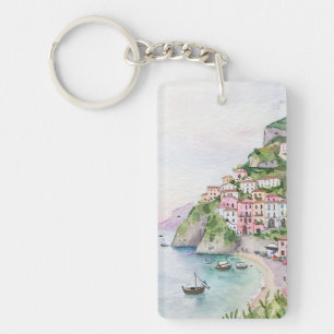 Porte-clés Porte - clé d'aquarelle de la côte d'Amalfi