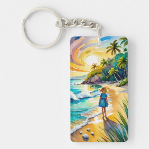 Porte-clés Porte - clé d'aquarelle de l'île Tybee