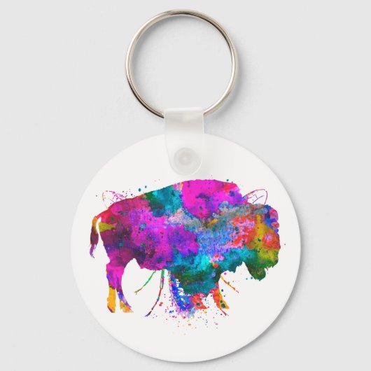 Porte-clés porte - clé de bouton de bison d'aquarelle de 2,25 (Recto)