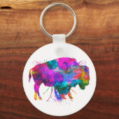 Porte-clés porte - clé de bouton de bison d'aquarelle de 2,25 (Recto)