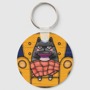 Porte-clés porte - clé de bouton imprimé de chat