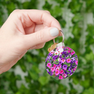 Porte-clés Porte - clé de cercle métallique Petunias, 5,08 cm
