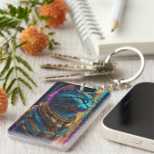 Porte-clés Porte - clé de chat Cyberpunk bleu et or (Devant droit)