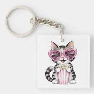 Porte-clés Porte - clé de chat Kawaii - Cute Popcorn Lover Ki