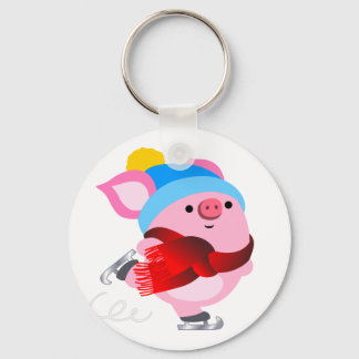 Porte-clés Porte - clé de cochon de patinage sur glace en car
