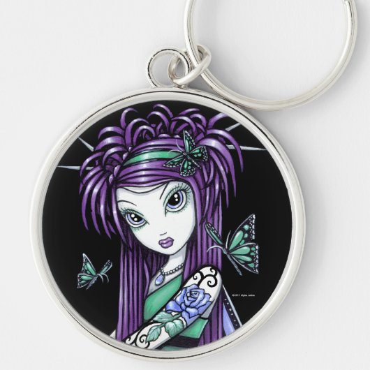 Porte-clés Porte - clé de fée de papillon de tatouage de rose (Devant)