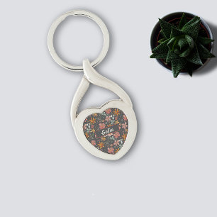 Porte-clés Porte - clé de métal gris orange motif d'aquarelle