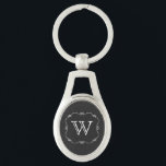 Porte-clés Porte - clé de monogramme gris vintage et blanc<br><div class="desc">Porte - clé de style vintage chic avec arrière - plan gris tableau noir et une zone encadrée blanche et vintage,  au milieu. Personnalisez le monogramme d'une lettre blanche,  pour vous-même ou comme une excellente idée cadeau.</div>