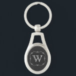 Porte-clés Porte - clé de monogramme gris vintage et blanc<br><div class="desc">Porte - clé de style vintage chic avec arrière - plan gris tableau noir et une zone encadrée blanche et vintage,  au milieu. Personnalisez le monogramme d'une lettre blanche,  pour vous-même ou comme une excellente idée cadeau.</div>