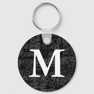 Porte-clés Porte - clé de Monogramme moderne noir personnalis