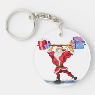 Porte-clés Porte - clé de Noël Bodybuilder Père Noël avec cad