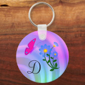 Porte-clés Porte - clé de papillon de fleurs Monogramme D (Recto)