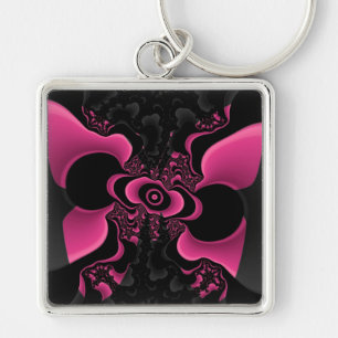 Porte-clés porte - clé de papillon fractal noir et rose