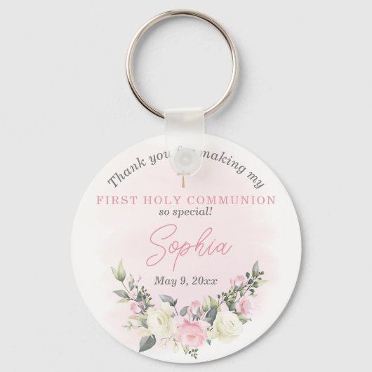 Porte-clés Porte - clé de première communion rose (Recto)