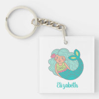 Porte - clé de sirène Turquoise personnalisée