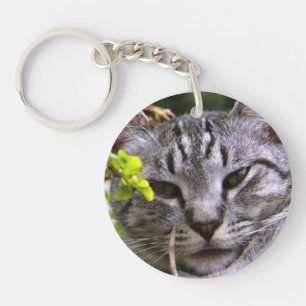 Porte-clés Porte - clé de visage de chat Tabby Argent