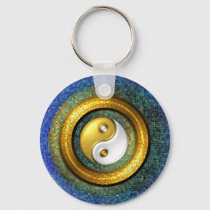 Porte-clés Porte - clé de Yin-Yang, anneau d'or et mosaïque