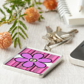 Porte-clés Porte - clé d'initiale de rayure de fleur (Côté)