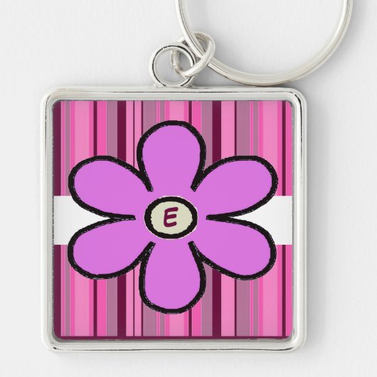 Porte-clés Porte - clé d'initiale de rayure de fleur (Devant)
