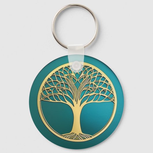 Porte-clés Porte - clé d'or et d'arbre de vie Turquoise (Recto)