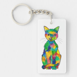 Porte-clés Porte - clé double face de chat d'arc-en-ciel