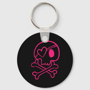Porte-clés Porte - clé du bouton Coeur rose et du crâne crois