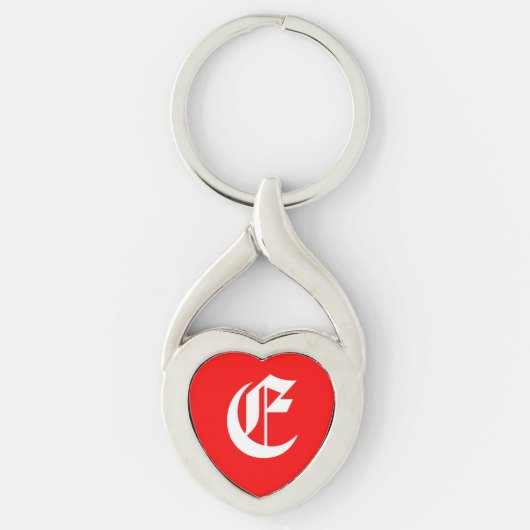 Porte-clés porte - clé du coeur rouge "E" (Devant)