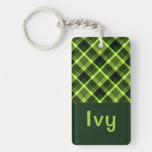 Porte-clés Porte - clé du rectangle de monogramme vert pois