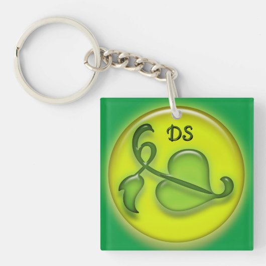 Porte-clés Porte - clé - Feuille d'ivoire en 3D et initiales (Devant)