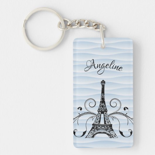 Porte-clés Porte - clé fleuri Tour Eiffel bleu (Devant)