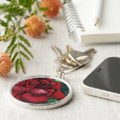 Porte-clés porte - clé floral "Rose rouge" (Côté)