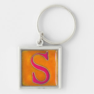 Porte-clés porte - clé initial, cloisonne, orange et rose de