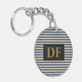 Porte-clés Porte - clé initial personnalisé Bleu/rayures vani (Devant gauche)