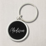 Porte-clés Porte - clé moderne noir et blanc<br><div class="desc">Porte - clé de nom personnalisé de script noir.</div>
