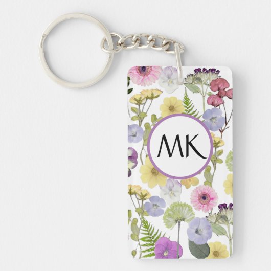 Porte-clés Porte - clé Monogramme avec fleur sauvage pastel (Devant)