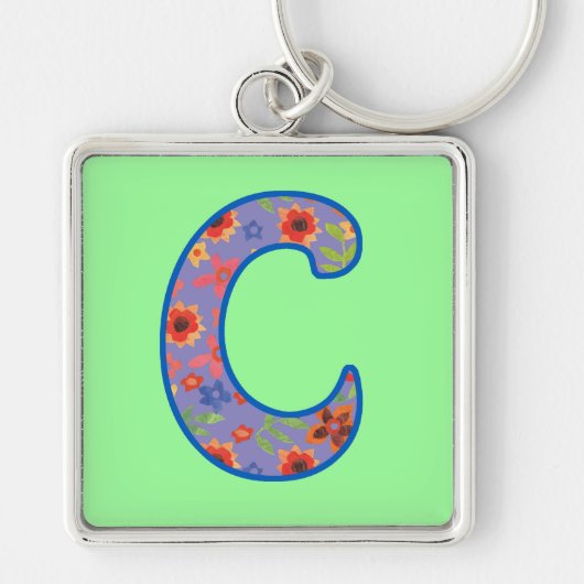 Porte-clés Porte - clé Monogramme C, Motif Floral Ditsy (Devant)