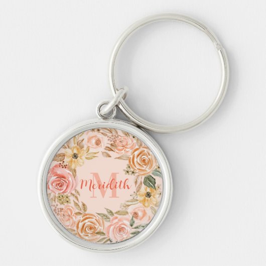 Porte-clés Porte - clé monogramme de  de fleurs rose (Devant)