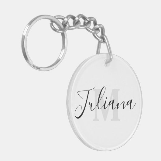 Porte-clés Porte - clé monogramme de script gris simple (Devant gauche)