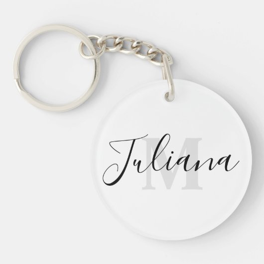 Porte-clés Porte - clé monogramme de script gris simple (Devant)